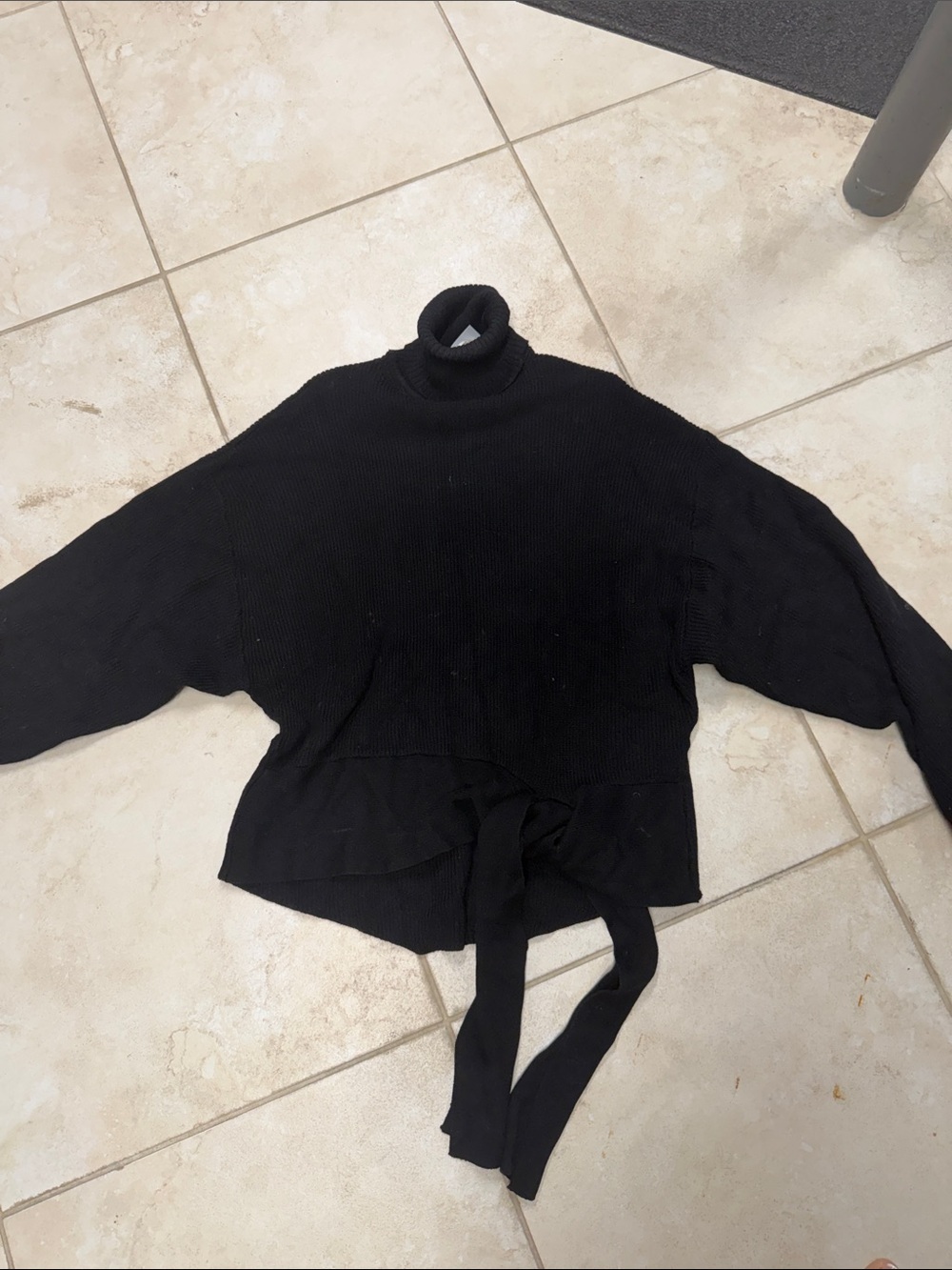 Zara Black Tie-Back Turtleneck Sweater